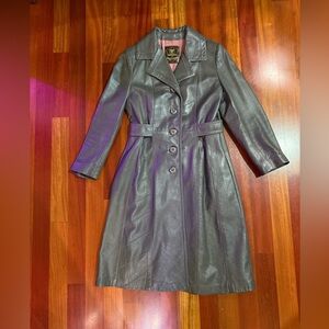 Vintage Women's Gray Leather Trench Coat, M